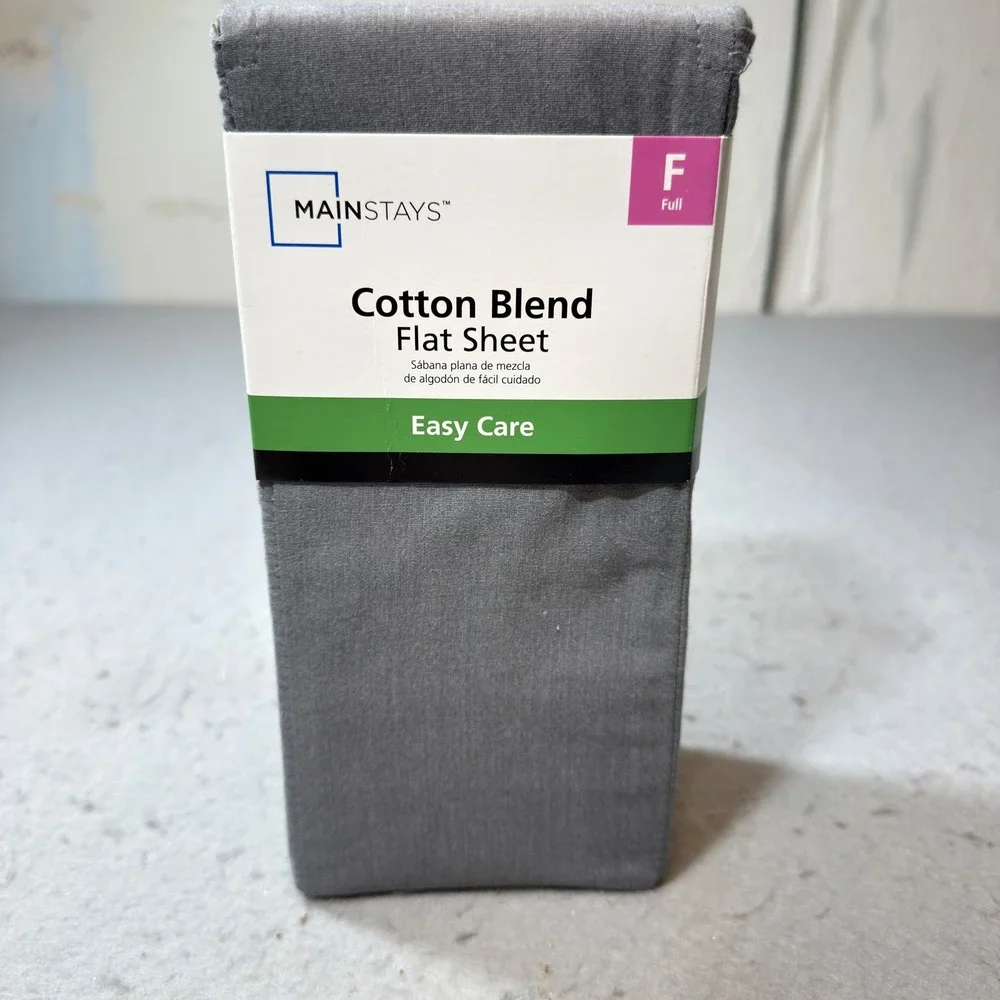 Mainstays Flat Sheet Full Grey New Cotton Blend Easy Care Wrinkle Resistant